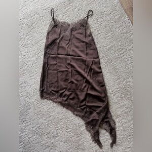 Brown Lace Trim Tank Top